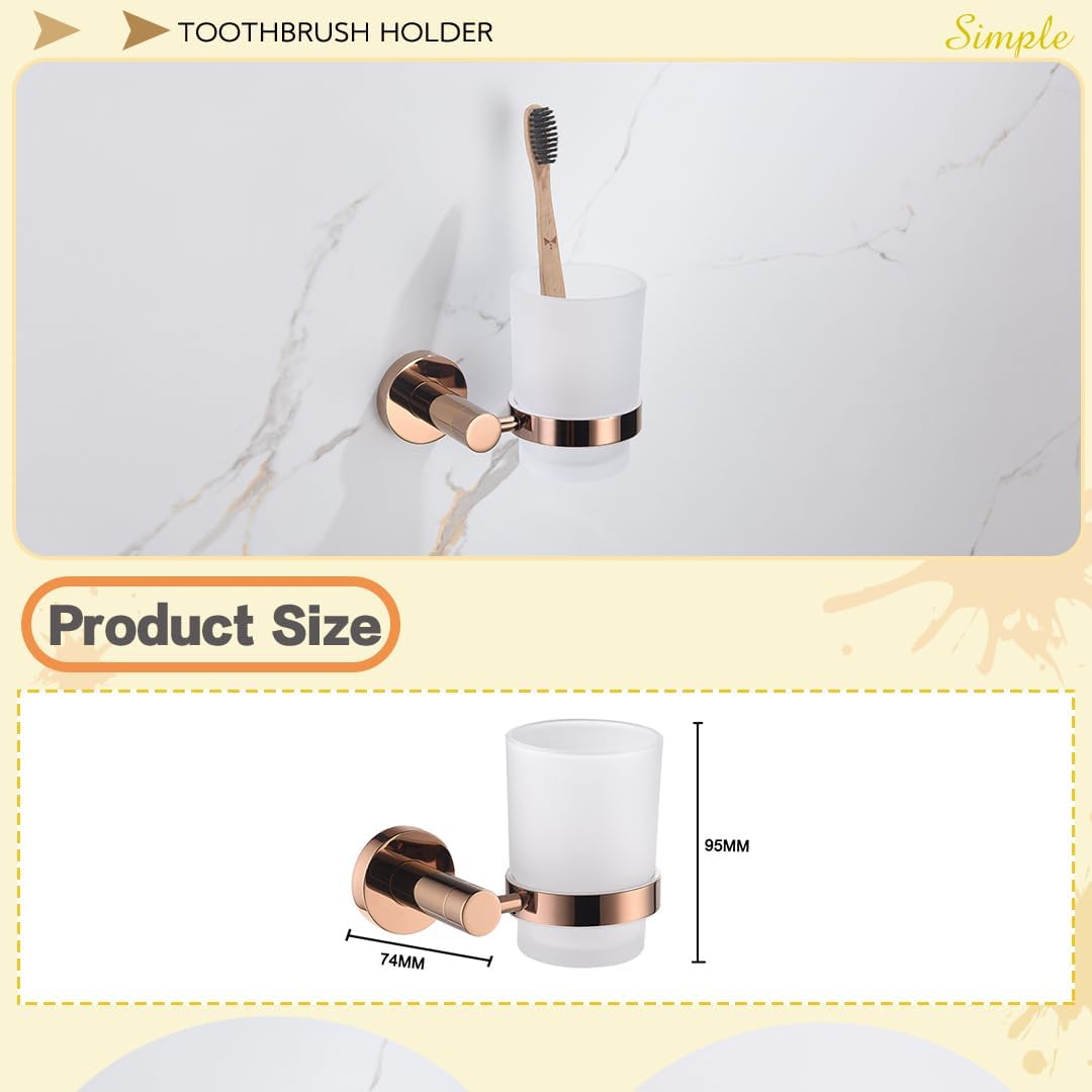 Rose Gold 304 Stainless Steel Wall-Plated Towel Stick Toilet Bathroom Robe Soap Dishwasher Hand Bathroom Set(Cup Holder)