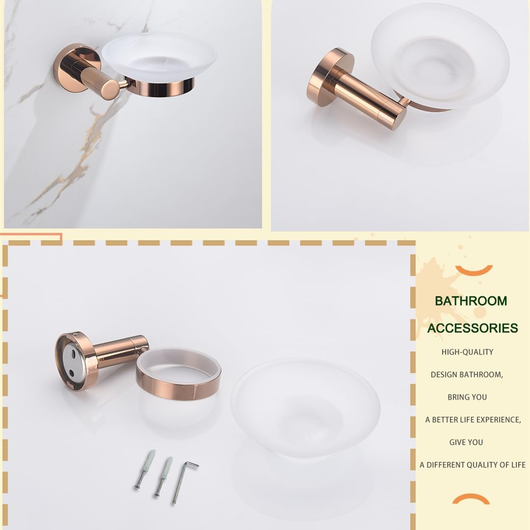 Rose Gold 304 Stainless Steel Wall-Plated Towel Stick Toilet Bathroom Robe Soap Dishwasher Hand Bathroom Set(Soap Dish)