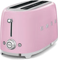 SMEG 4 Slice Toaster TSF02, Long Slot Toaster with Wide Slots for Bagels & Artisan Bread, Retro Stainless Steel, 6 Browning Levels, Defrost Reheat Bagel Functions, 1400W - (Pink)