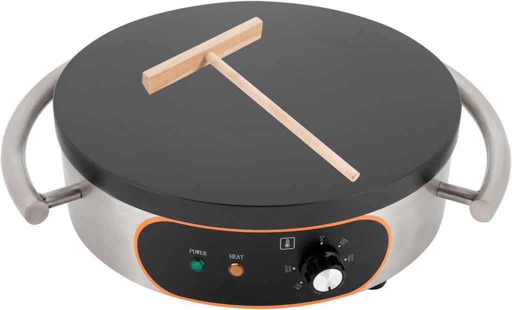 Commercial Crepe Maker Thin Pancake Griddle Single Pan Mini Pancakes Machine Electric Frying With Spatula Non-Stick Hotplate Adjustable Temperature For Catering Industry Bakeries Cafes (16In)