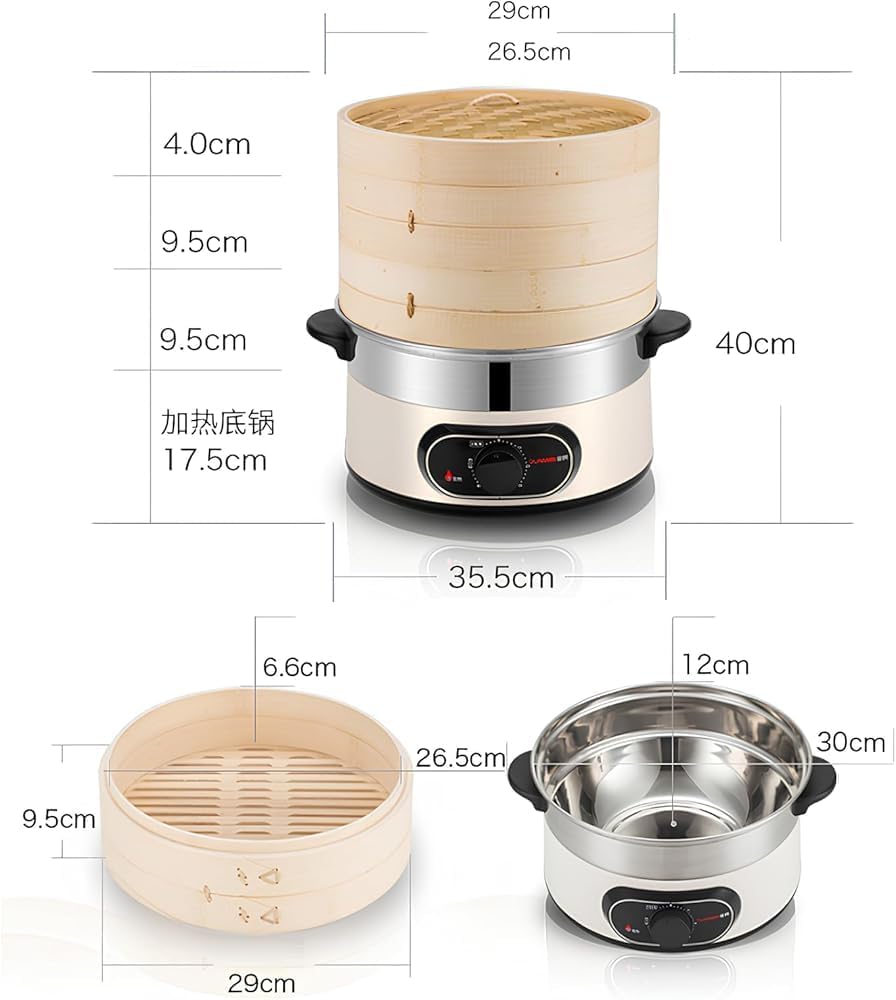 Electric Food Steamer for Cooking Vegetable Steamer with 2-Tier Bamboo Steamer with 60 Min Timer Auto Shut-Off & Boil Dry Protection 1500W