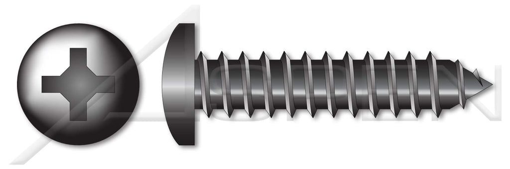(1500 pcs) #10 X 2, Self-Tapping Sheet Metal Screws, Type AB, Pan Phillips Drive, Steel, Black Zinc