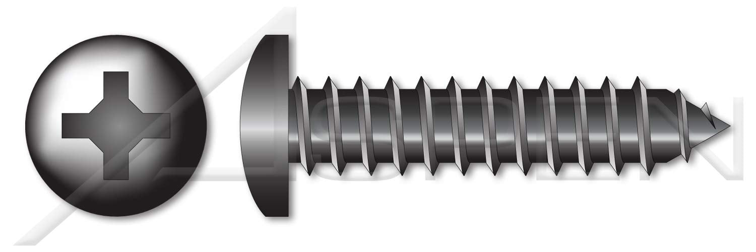 (1500 pcs) #10 X 2, Self-Tapping Sheet Metal Screws, Type AB, Pan Phillips Drive, Steel, Black Zinc