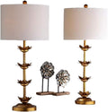 SAFAVIEH Lighting Collection – Set of 2 Lani Antique Gold Leaf 32-Inch Table Lamps, White Drum Shade, LED Bulbs Included, Bedroom Living Room Home Office (TBL4016A-SET2)