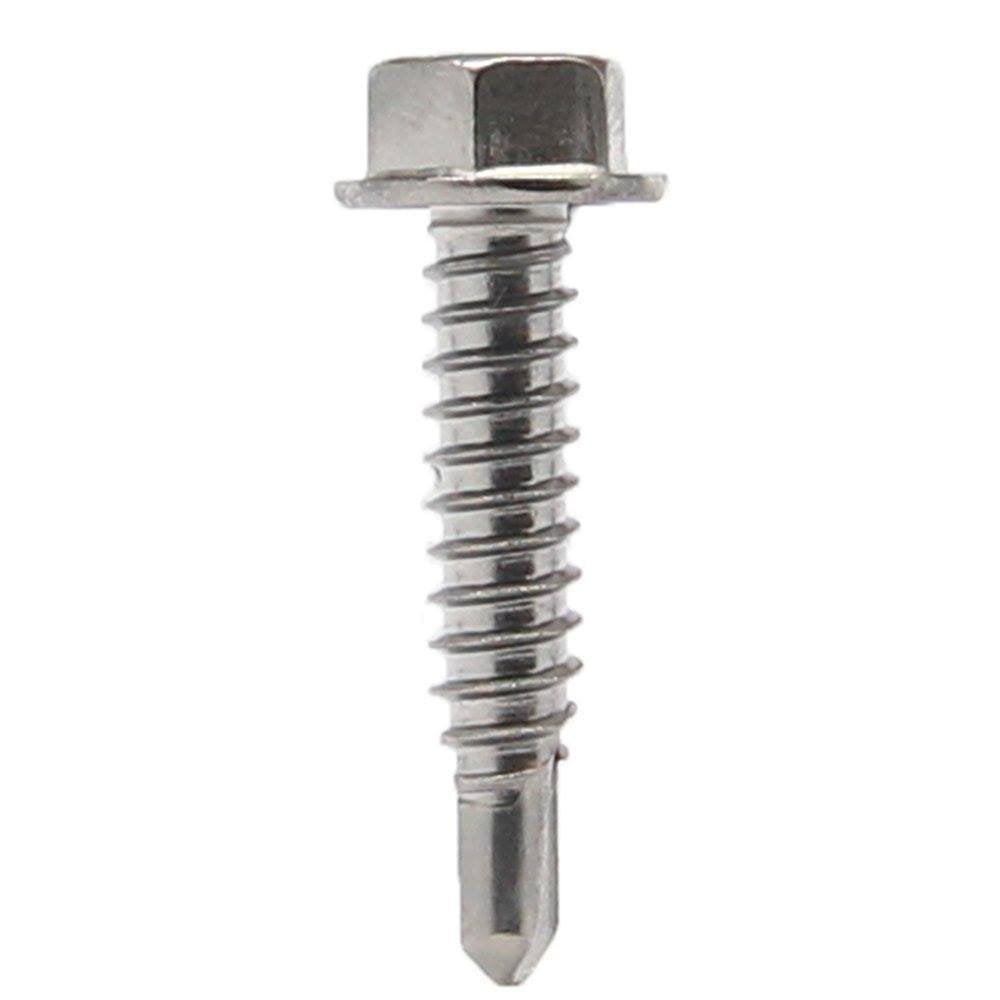 #12 x 3/4' Hex Washer Head Self Drilling Tek Screws, Stainless Steel 410, Full Thread, Plain Finish, Self-Drilling, Quantity 2500 By Fastenere
