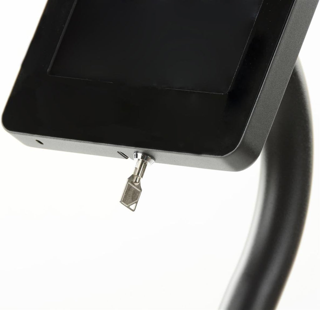 Displays2go Curved iPad Floor Stand, Rotating and Tilting Bracket, Exposed Home Button, Aluminum & Steel (Black)
