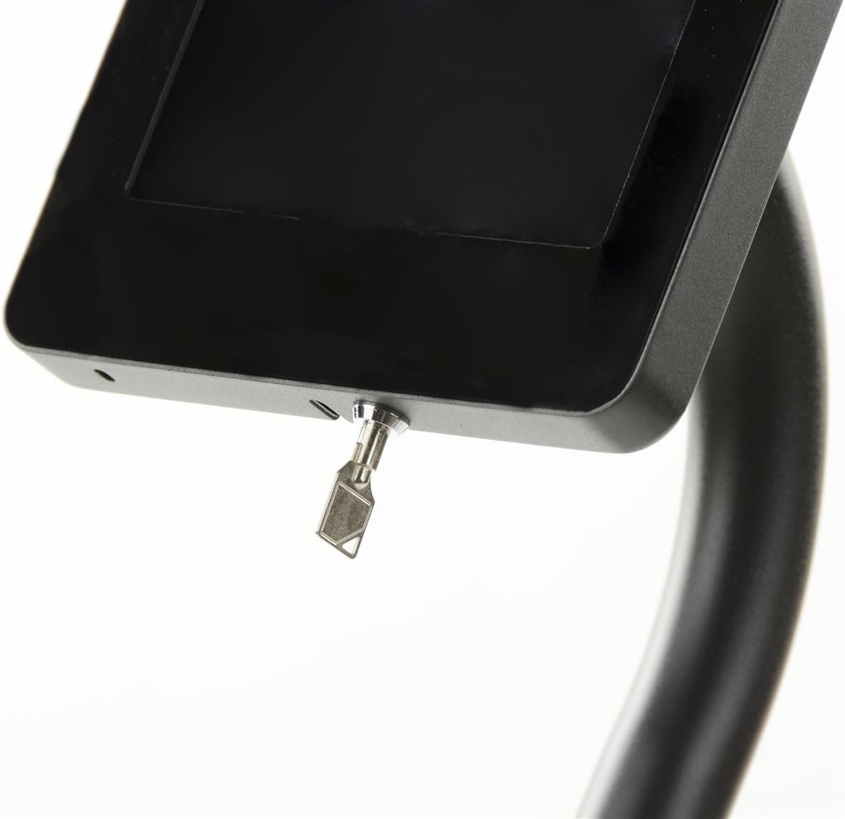 Displays2go Curved iPad Floor Stand, Rotating and Tilting Bracket, Exposed Home Button, Aluminum & Steel (Black)