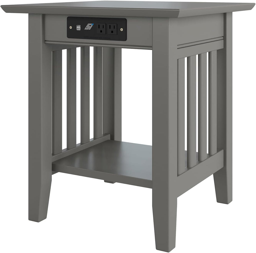 AFI, Mission End Table with Charging Station, Grey