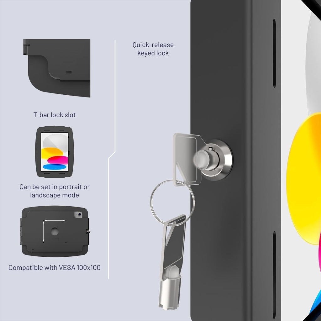 Compulocks Space Enclosure Wall Mount, Secure Anti Theft Display Holder for iPad 10th and 11th Generation (A16), Durable Steel Security Case with Lock – Black
