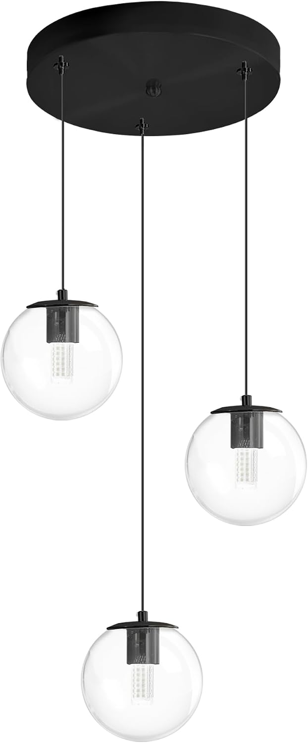 ykolupty 3-Light Small Chandelier LED Modern Glass Globe Pendant Light Chandeliers for Entryway Lighting Fixture Bedroom and Dining Room
