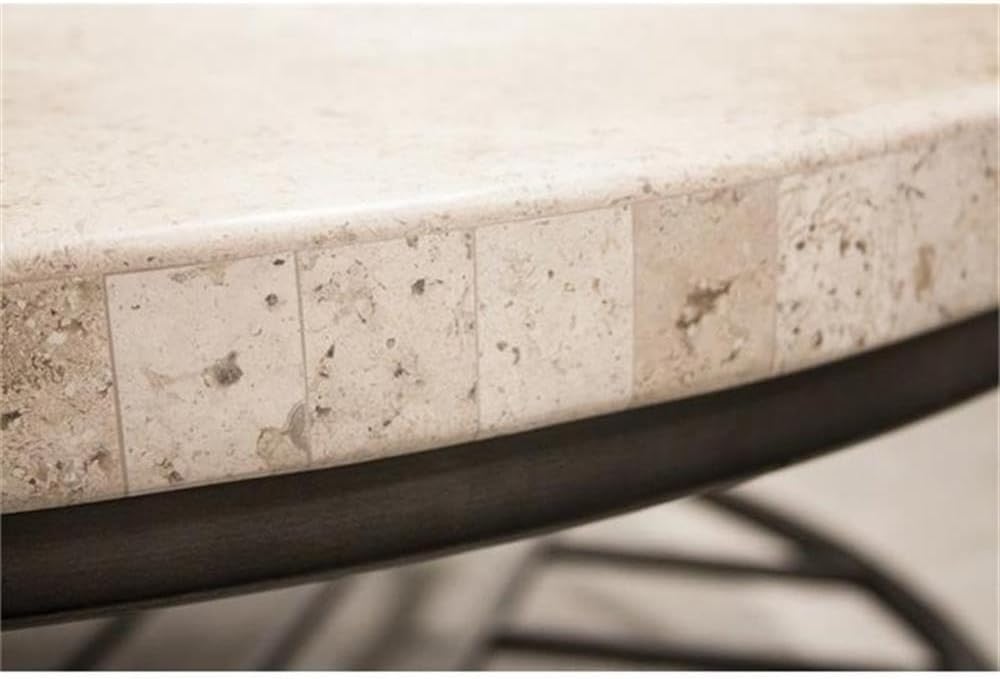 BOWERY HILL Contemporary Round Stone Top Coffee Table in Alabaster Travertine for Living Room, 36' D x 36' W x 18' H