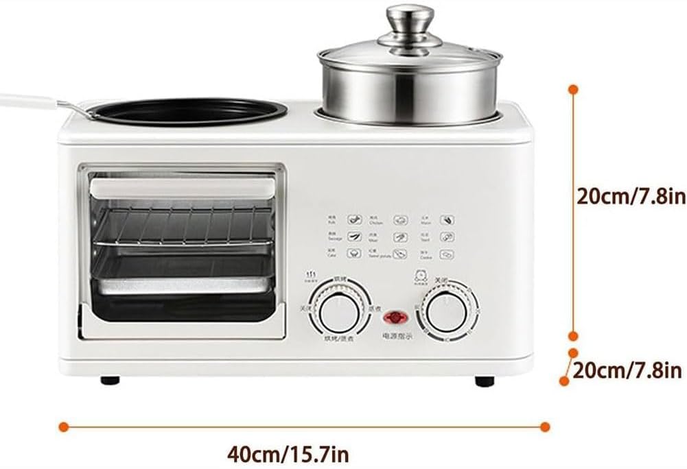 Electric Breakfast Machine,4-in-1 Breakfast Maker Station with 8L Oven, Frying Pan and Steamer, 0-60Min Timer Knob, S-Type Double Heating Tube, 1200W Breakfast Egg Sandwich Maker for Home