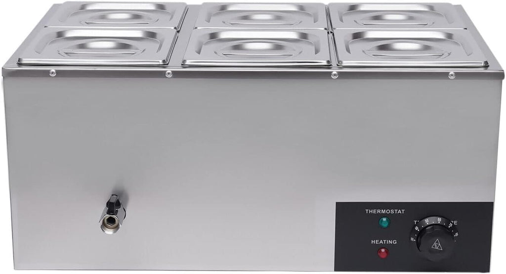 Countertop Steam Table Food Warmer Stainless Steel Commercial Buffet Warmer 6-Pan 600W Portable Electric Food Warmer Steam Table 19.2Qt(18L) for Restaurants, Catering, Buffets