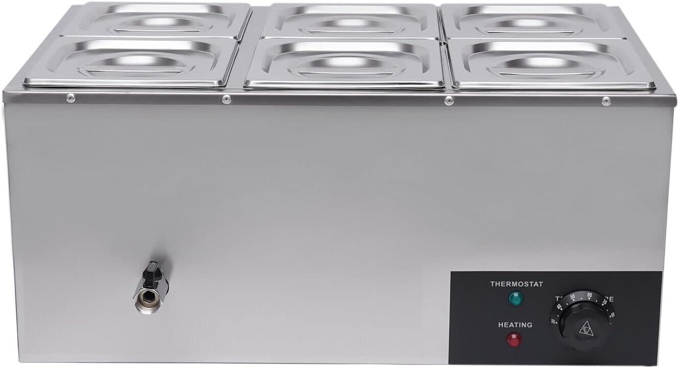 Countertop Steam Table Food Warmer Stainless Steel Commercial Buffet Warmer 6-Pan 600W Portable Electric Food Warmer Steam Table 19.2Qt(18L) for Restaurants, Catering, Buffets