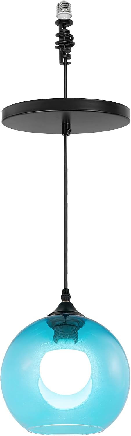 1 Light E26 Connections 3.2ft Adjusted Cord Blue Globe Glass Shade Modern Ceiling Light Replace Recessed Light Conversion Kit for Kitchen Bedroom Office