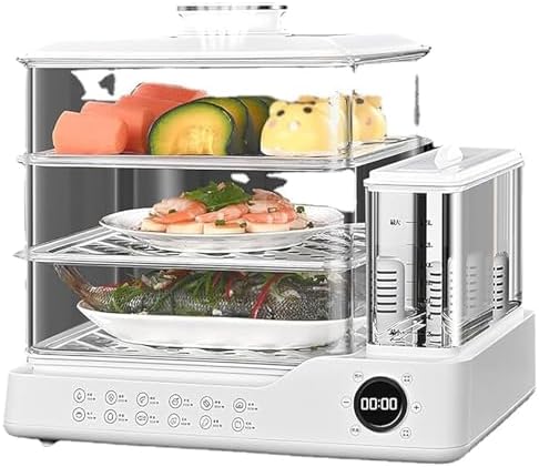 800W Electric Food Steamer - 24L Capacity 3-Tier Vegetable Steamer with Baskets, Touch Screen, Independent Water Tank, 12H Timer, White Kitchen Appliance
