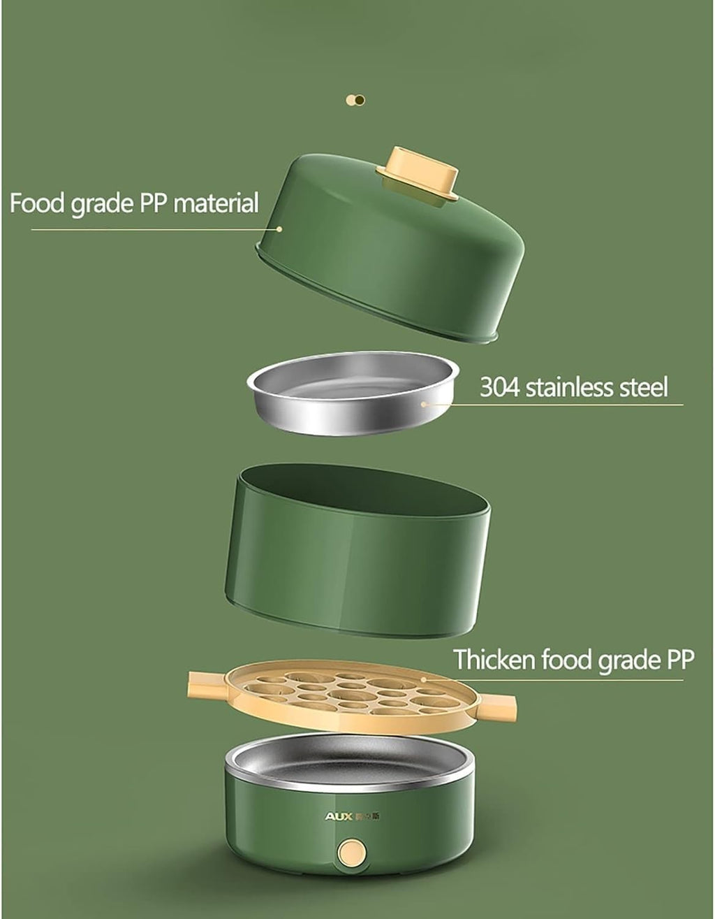 Food Steamer Electric Egg Boiler Steamer Breakfast Machine Automatic Power Off Anti-dry Egg Cooker Double Layer Multi-cookers High Capacity (Color : Green, Size : 25x15x12cm)