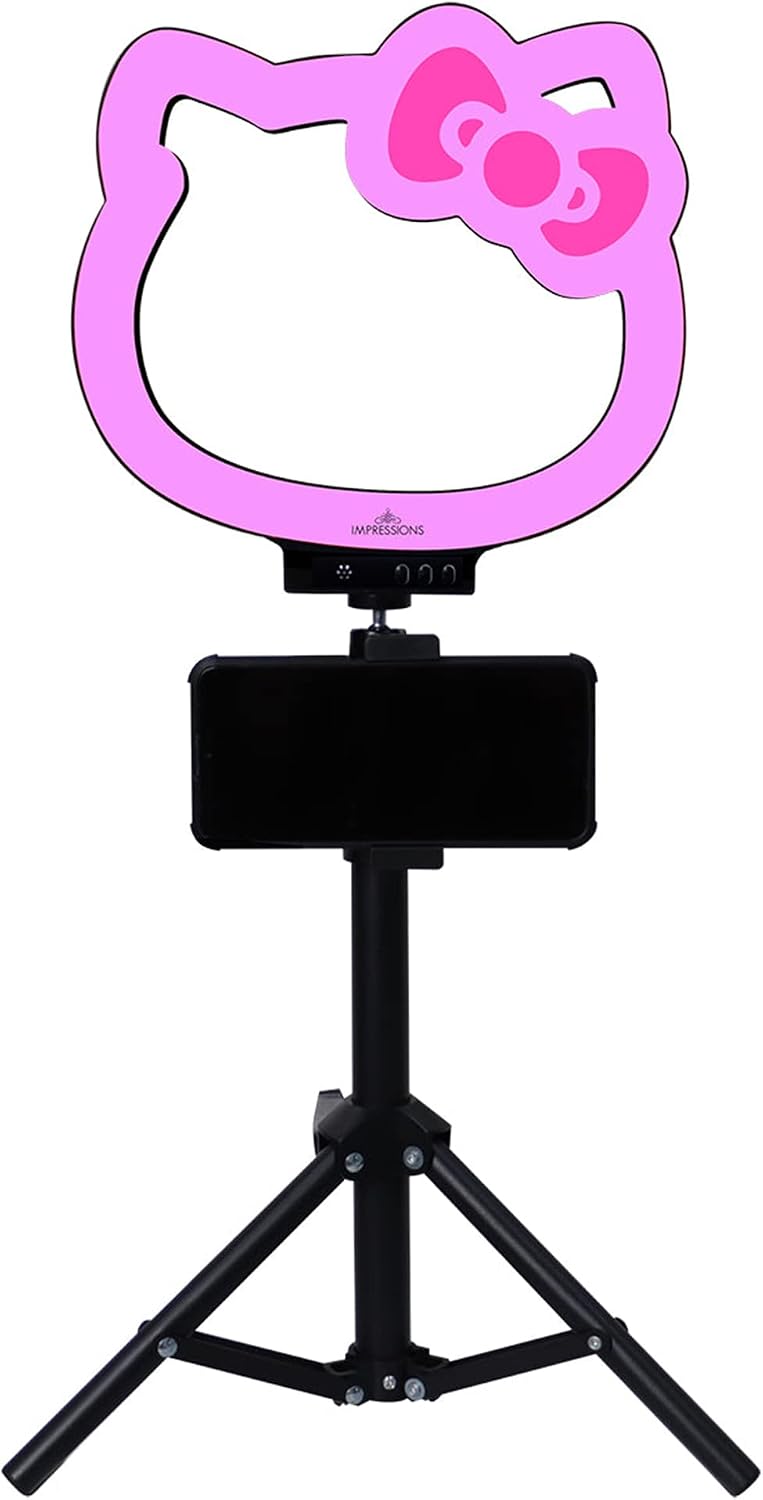 Impressions Vanity Hello Kitty 10 Inch RGB Desk Ring Light with Stand and Phone Holder, LED Selfie Lights with Rainbow Color Modes, Noise Sensor Provide Light Affect to Music Beat Perfect for TikTok