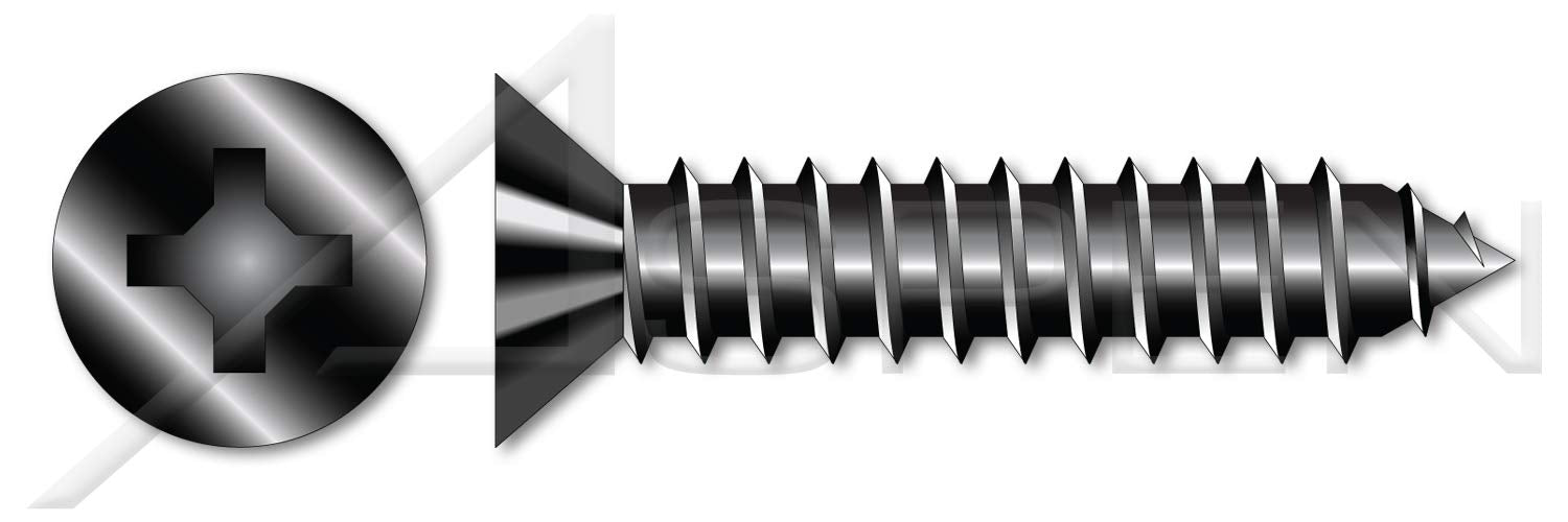 (2000 pcs) #10 X 2, Self-Tapping Sheet Metal Screws, Type AB, Flat Phillips Drive, Steel, Black Oxide