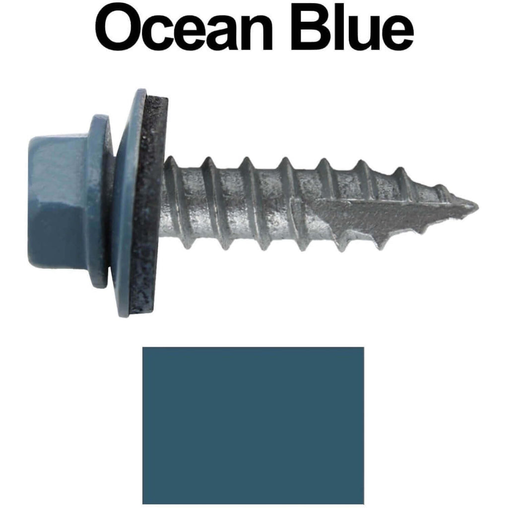 #14 Metal Roofing Screws: (1000) Screws x 1' Ocean Blue Hex Head Sheet Metal Roof Screw. Self Starting/Tapping Metal to woodsheet Metal Screws with EPDM Washer. for Corrugated Roofing
