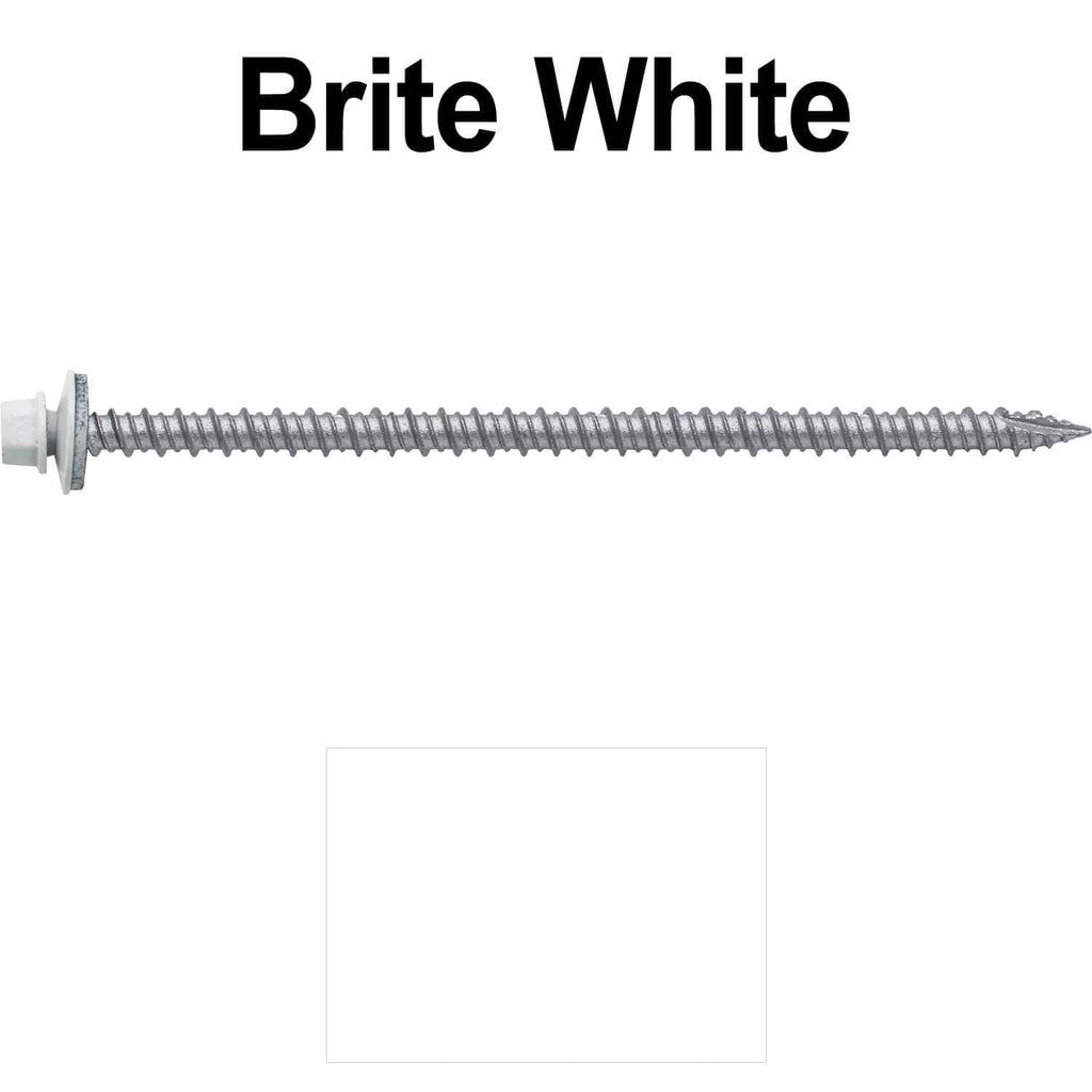 10 x 4 Brite White Metal Roofing Screws - Hex Washer Head- Self-Starting/Tapping - EPDM Washer. 2 X 250 Bags - 500 Screws