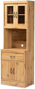 BOWERY HILL Wood Kitchen Cabinet and Hutch, 70.87' H x 23.62' W x 15.75' D, Oak Brown Finish, 4 Shelves, Drawer, Cord Management, Anti-Topple Kit, Modern Style Storage for Kitchen Appliances