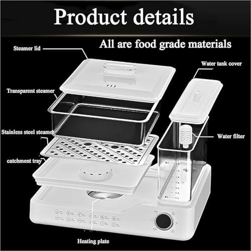 800W Electric Food Steamer - 24L Capacity 3-Tier Vegetable Steamer with Baskets, Touch Screen, Independent Water Tank, 12H Timer, White Kitchen Appliance