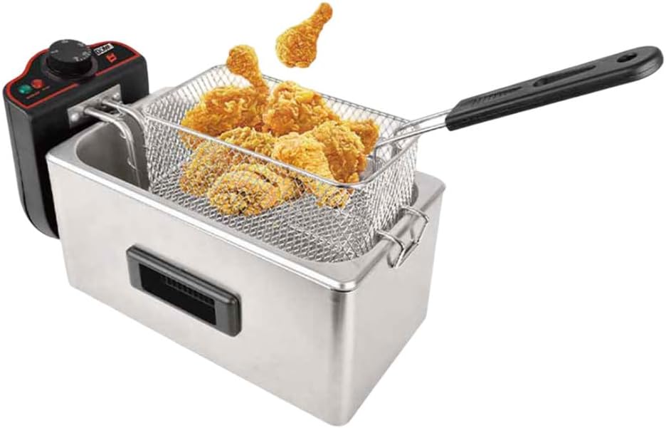 AIZYR Single Tank Electric Deep Fryer, Stainless Steel Oil Fryer with Basket Frying Pot Adjustable Temperature for Restaurant Or Home Use