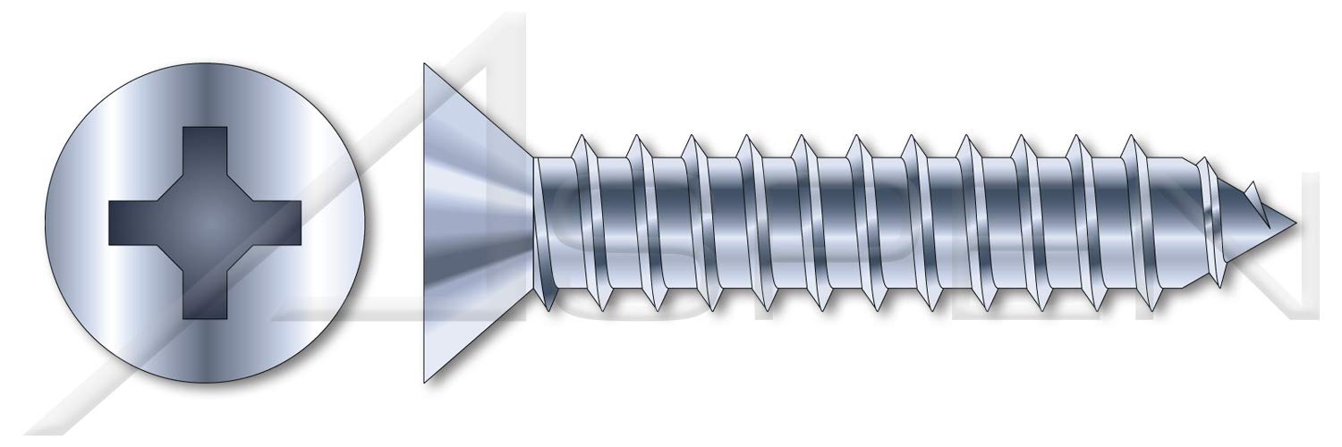 (3000 pcs) #10 X 2, Self-Tapping Sheet Metal Screws, Type AB, Flat Phillips Drive, Steel, Zinc Plated and Baked