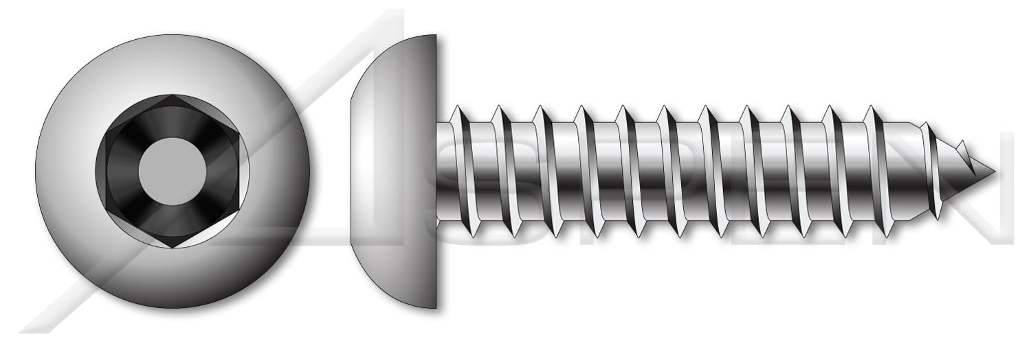 (200 pcs) #10 X 2, Self-Tapping Sheet Metal Screws, Button Head Tamper-Resistant Hex Socket Pin Drive, Type AB, Stainless Steel, Includes Driver Bit