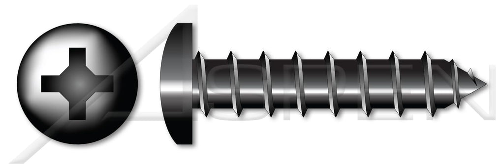 (1000 pcs) #10 X 2, Self-Tapping Sheet Metal Screws, Type A, Pan Phillips Drive, 18-8 Stainless Steel, Black Oxide