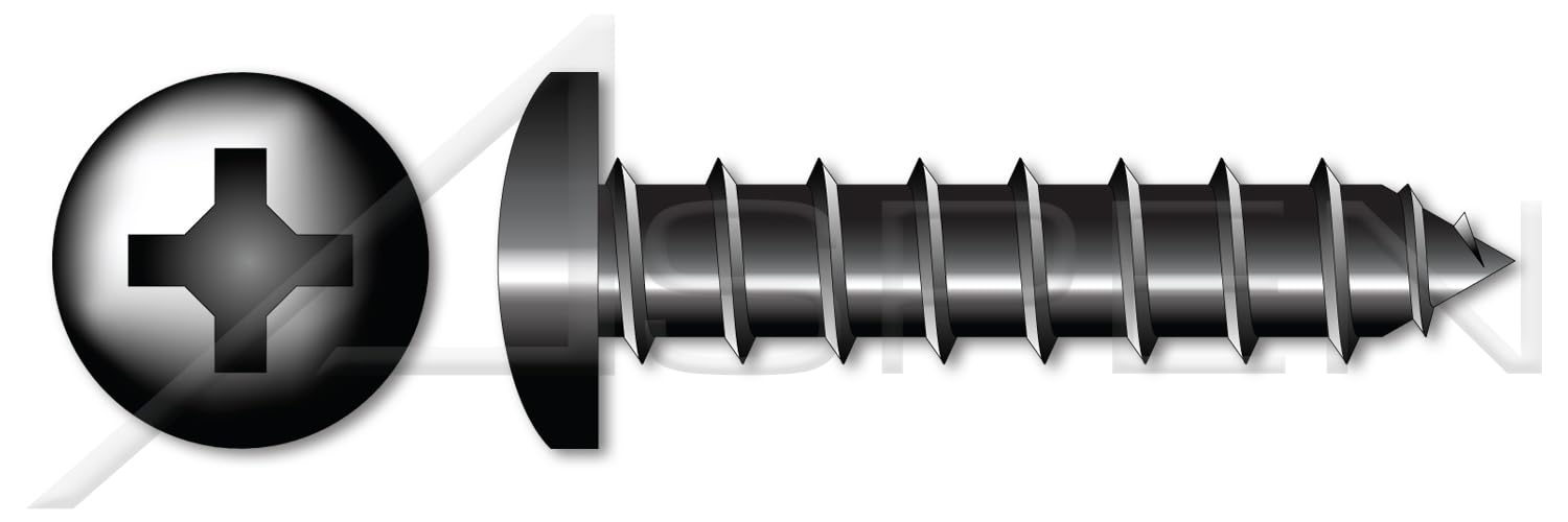 (1000 pcs) #10 X 2, Self-Tapping Sheet Metal Screws, Type A, Pan Phillips Drive, 18-8 Stainless Steel, Black Oxide