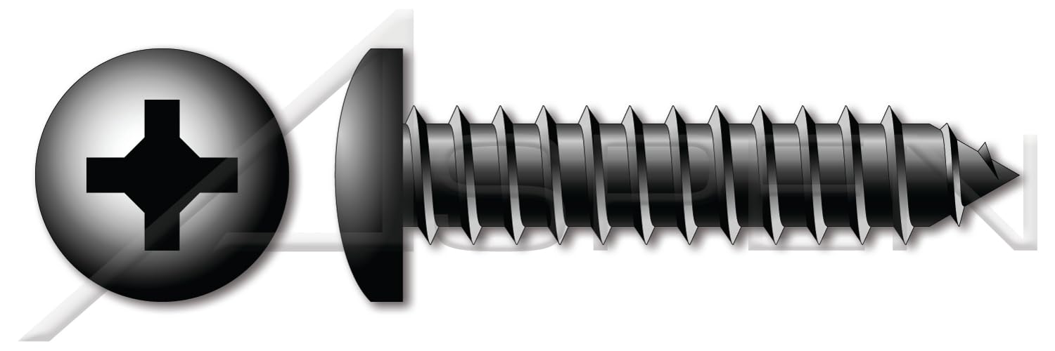 (1500 pcs) #10 X 2, Self-Tapping Sheet Metal Screws, Type AB, Pan Phillips Drive, Steel, Black Zinc