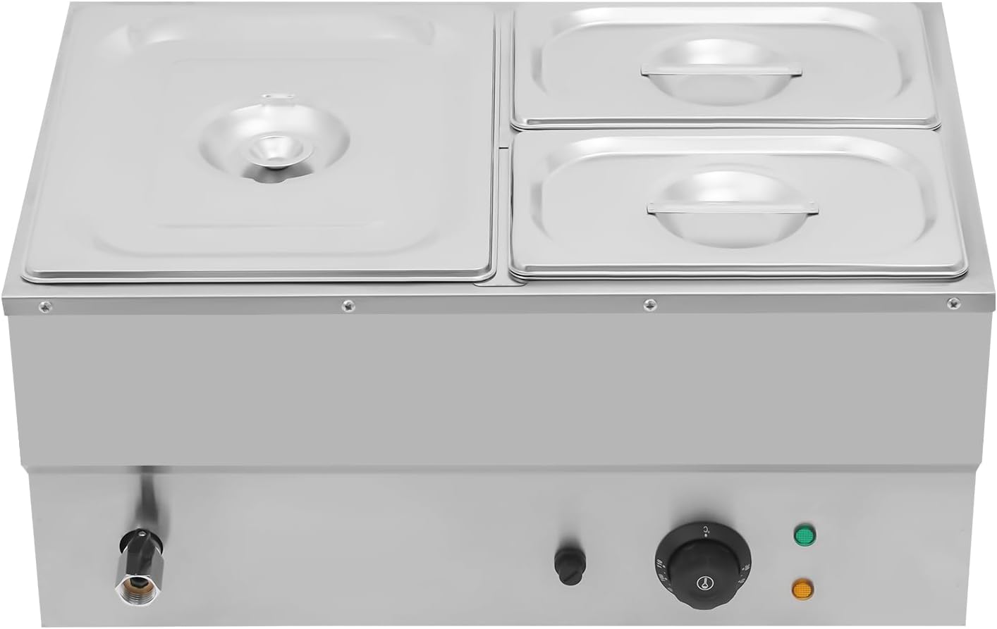 3-Pan Commercial Steam Table, Electric Bain Marie Food Warmer 600W Stainless Steel Countertop Buffet Food Warmer Container 21.6Qt with Lid and Tap for Catering, Restaurant, Buffets