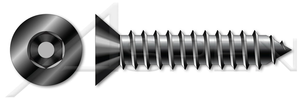 (200 pcs) #10 X 2, Self-Tapping Sheet Metal Security Screws, Flat Countersunk Head Tamper Resistant Hex Socket Pin Drive, Type AB, Steel, Black Oxide, Includes Driver Bit