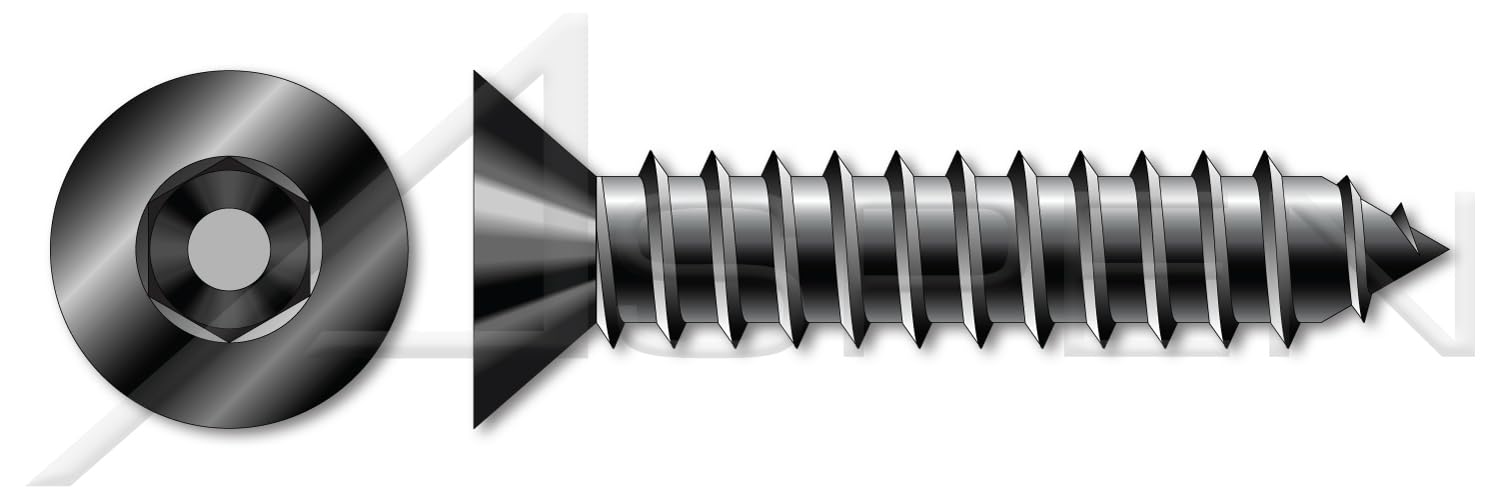 (1000 pcs) #10 X 2, Self-Tapping Sheet Metal Security Screws, Flat Countersunk Head Tamper Resistant Hex Socket Pin Drive, Type AB, Steel, Black Oxide, Includes Driver Bit
