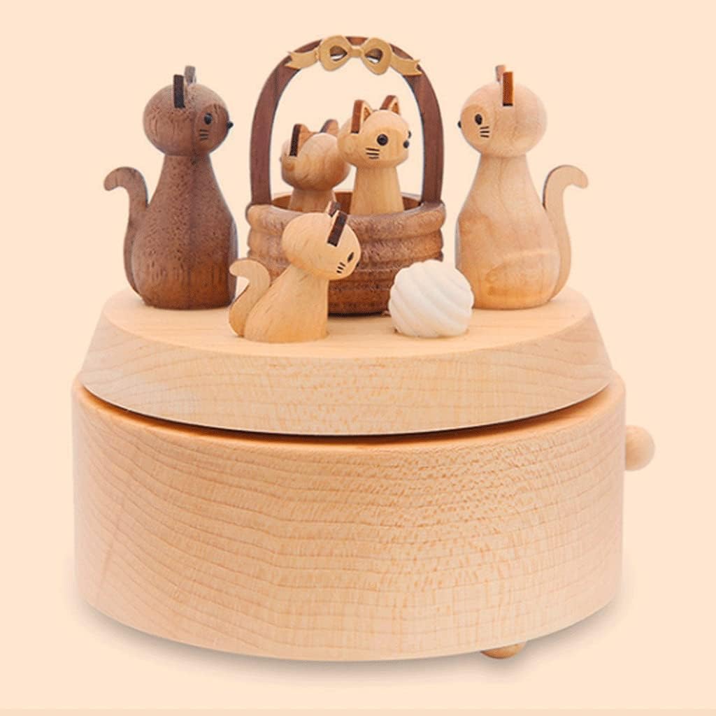 Wooden Music Box Rotating Musical Box Creative Cat Music Boxs Suitable for Friends Couples Birthday Valentine's Day Gifts (Size : A)