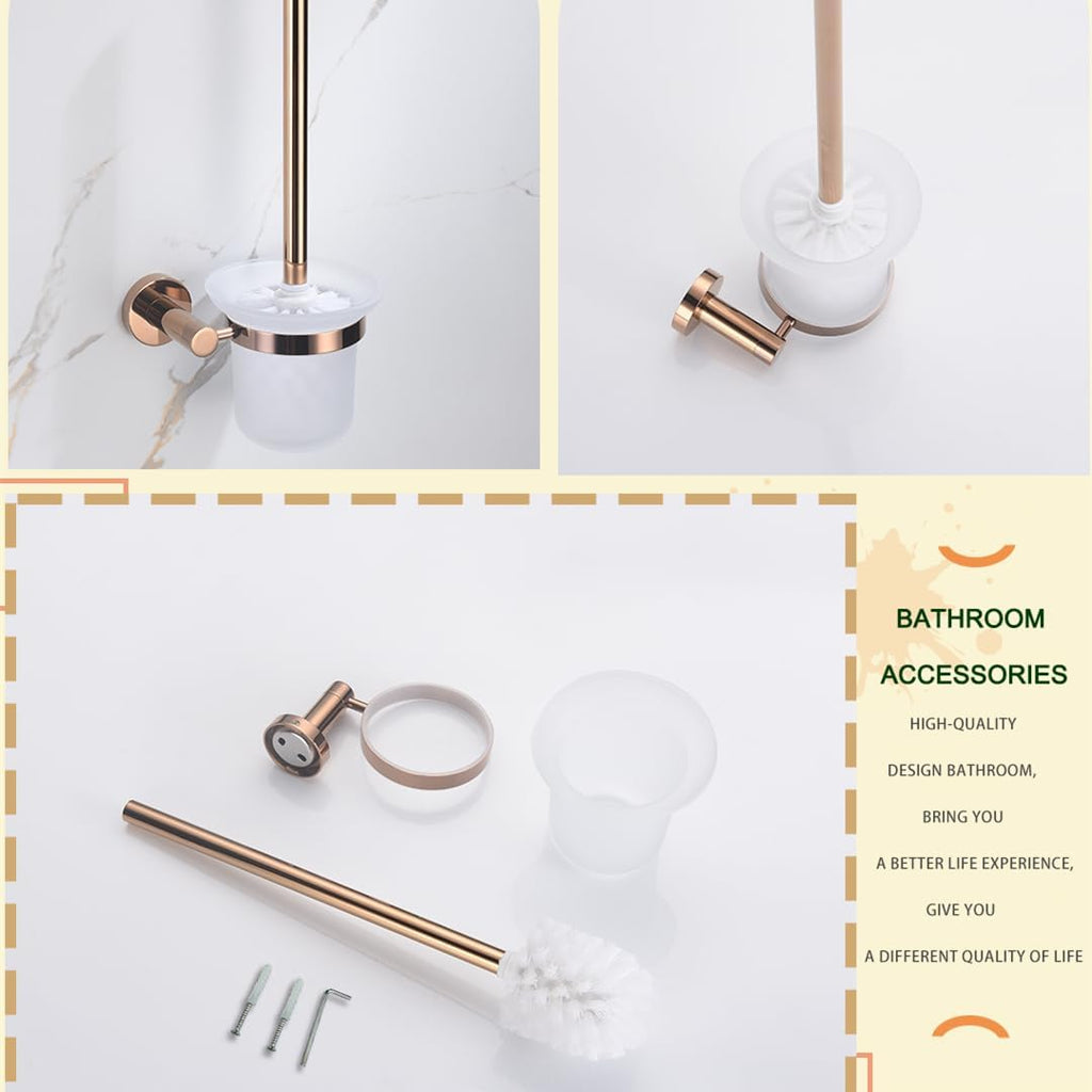 Rose Gold 304 Stainless Steel Wall-Plated Towel Stick Toilet Bathroom Robe Soap Dishwasher Hand Bathroom Set(Toilet Brush Holder)