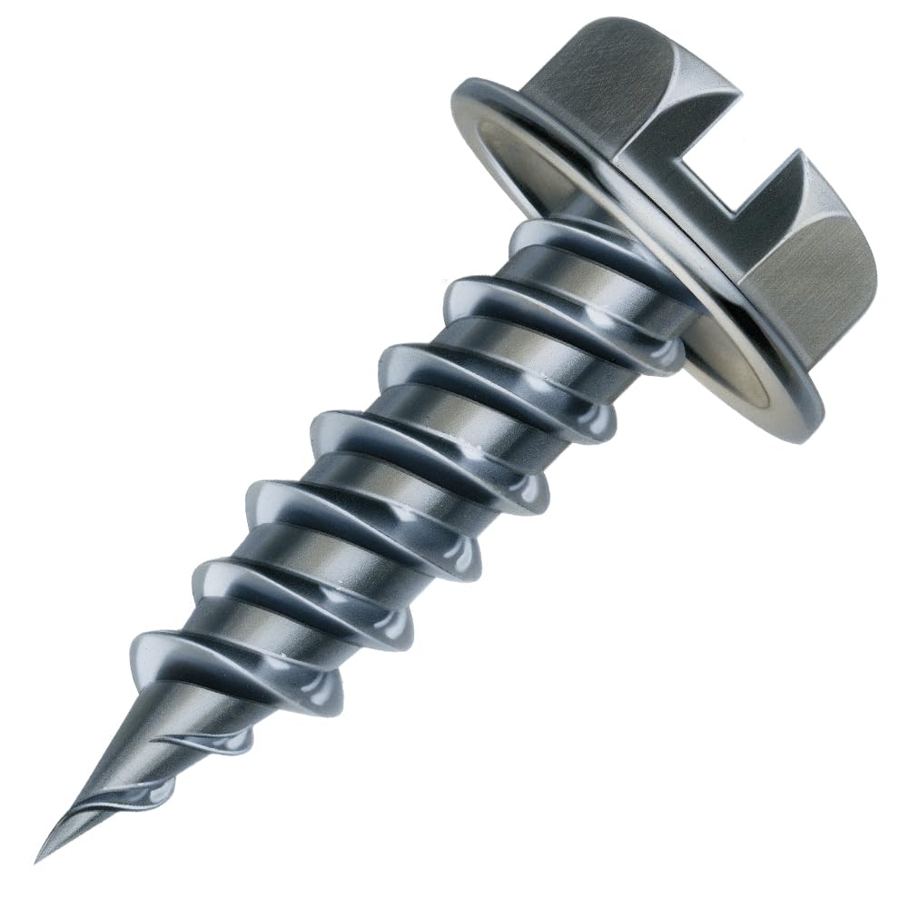 Malco 10X1 Zip-in Self-Piercing Sheet Metal Screws, 1/4' Slotted Hex Head with Undercut Washer, Self-Tapping Fasteners (6000, 1' Length)