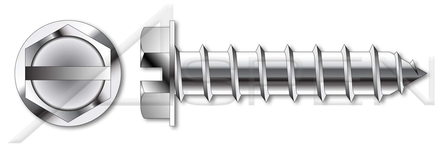 (400 pcs) #10 X 2, Self-Tapping Sheet Metal Screws, Type A, Hex Slotted Indented Washer Head, Stainless Steel
