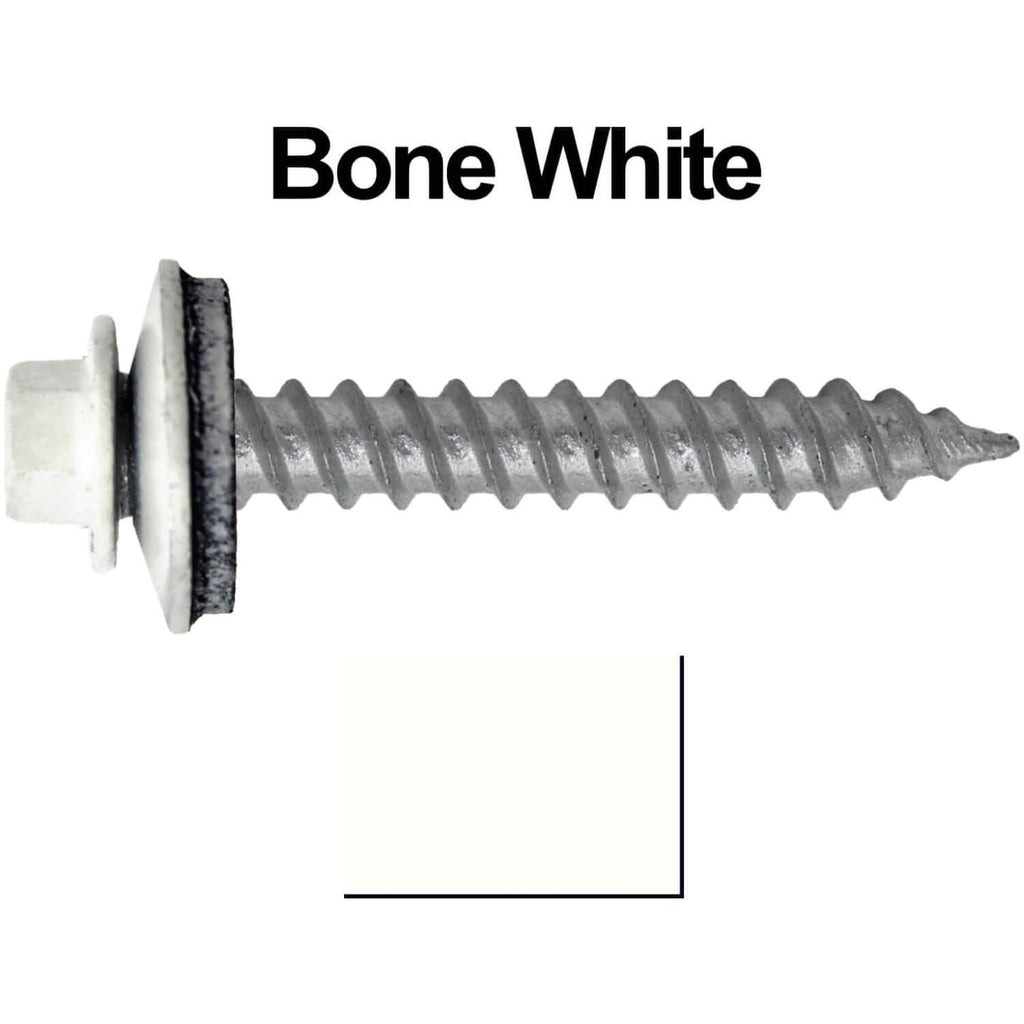 Metal Roofing Screw: (250) 12 x 1-1/2' Bone White Hex Sheet Metal Roof Screw. Sharp Point Metal to Wood siding Screws. 5/8' EPDM Washer.