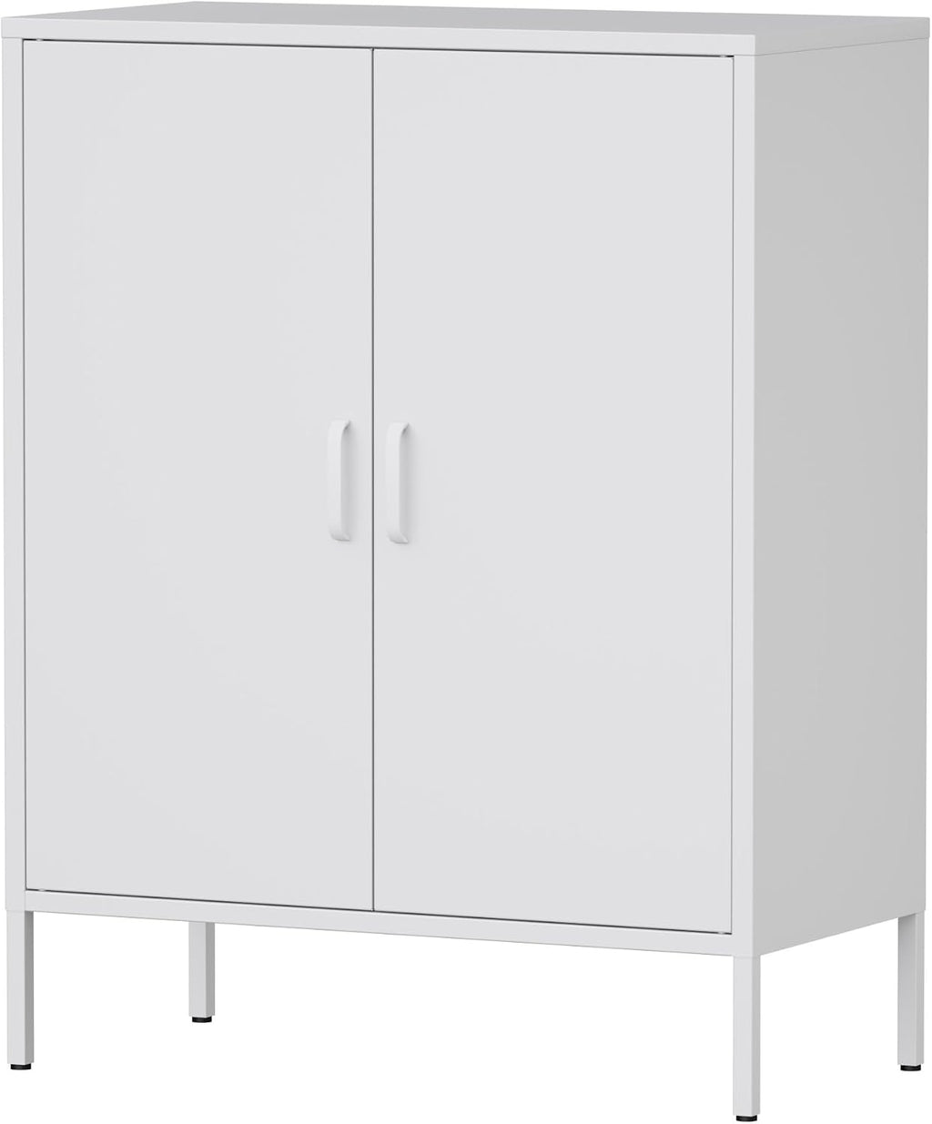 Bathroom Floor Storage Cabinet,40H Small White Cabinets for Storage with Doors,2 Door Metal Towel Freestanding Cabinet for Small Spaces,Two Door Hallway Short Cabinets,Shallow Low Cupboard
