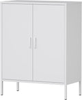 Bathroom Floor Storage Cabinet,40H Small White Cabinets for Storage with Doors,2 Door Metal Towel Freestanding Cabinet for Small Spaces,Two Door Hallway Short Cabinets,Shallow Low Cupboard