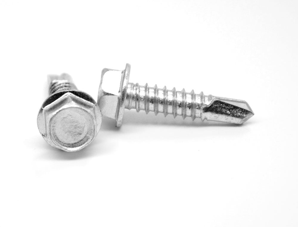 ASMC Industrial Self-Drilling Screw 1/4'-14 x 1-1/2' - Hex Washer Head 3-Point Tip - Zinc-Plated, Low Carbon Steel for Corrosion Resistance - Pack of 650