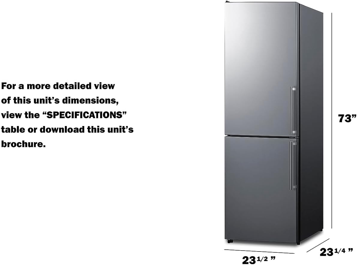 Summit Appliance FFBF235PL 24' Wide Bottom Freezer Refrigerator, Energy Star, LED Lighting, Stainless Steel (LHD)