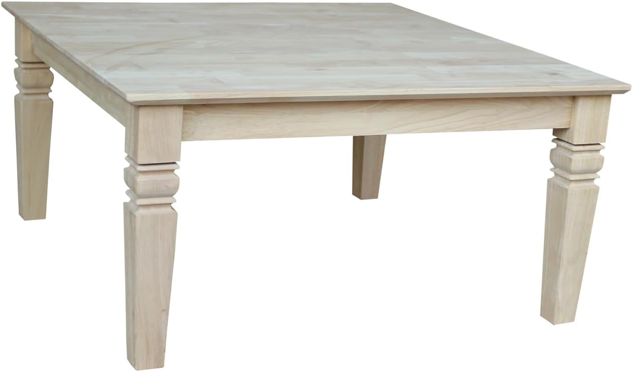 International Concepts, 18'H Java Square Coffee Table, Farmhouse, Living Room Furniture, Sturdy Solid Parawood, Paint or Stain in Any Color, Easy Assembly, Unfinished