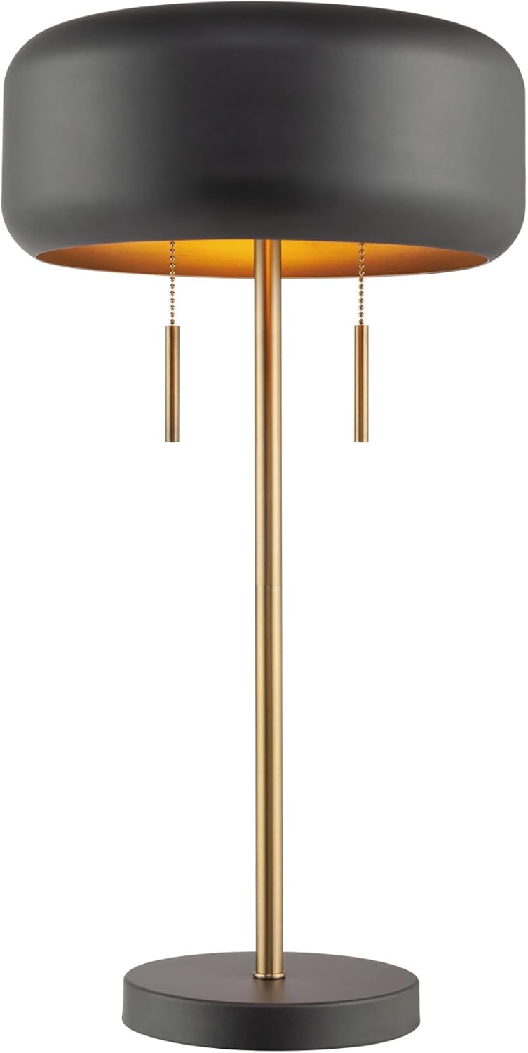 Globe Electric x Novogratz 67347 22' 2-Light Table Lamp, Metallic Dark Gray, Dual Pull Chain Switch, Modern Lighting for Bedroom or Office, Ambient Home Decor, Nightstand Essential