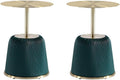 Manhattan Comfort Anderson Modern 15.75' Round End Tables 1.0 - Elegant Leatherette Upholstered Base with Pleated Design & Gold Steel Tabletop, Fully Assembled Accent Furniture, Set of 2, Green