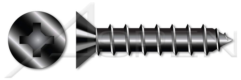 (1000 pcs) #10 X 2, Self-Tapping Sheet Metal Screws, Type A, Flat Phillips Drive, 18-8 Stainless Steel, Black Oxide