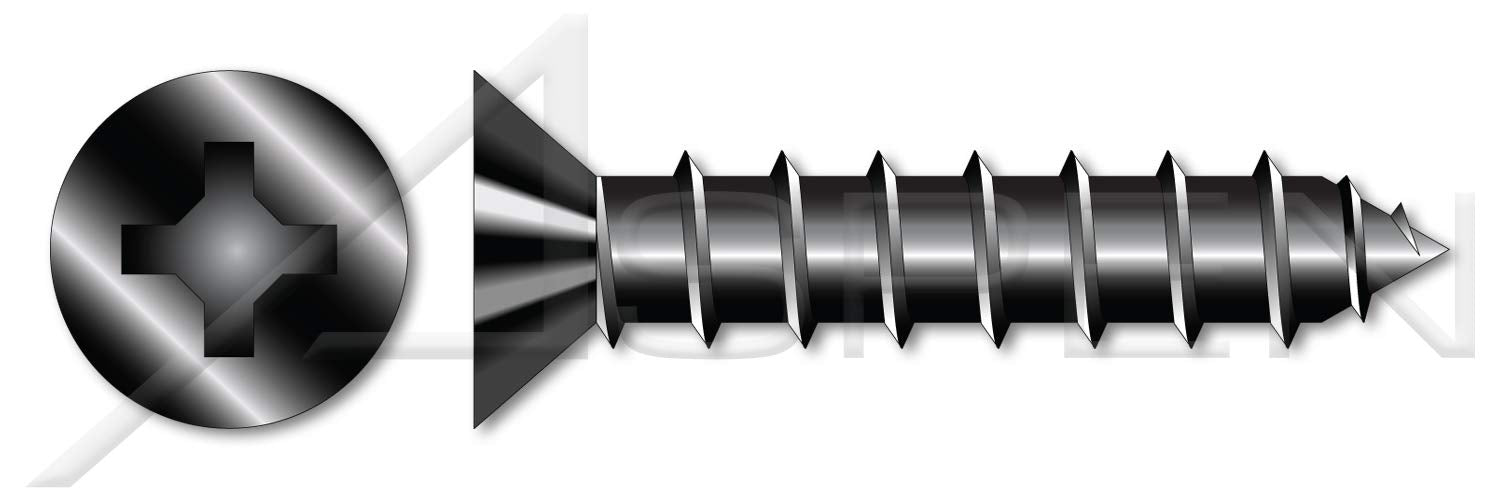 (1000 pcs) #10 X 2, Self-Tapping Sheet Metal Screws, Type A, Flat Phillips Drive, 18-8 Stainless Steel, Black Oxide